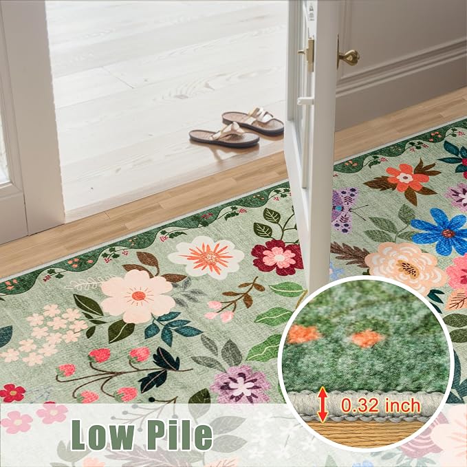 Area Rug Living Room Rugs: Floral 4x6 Washable Rug Vintage Soft Boho Non-Slip - Image 8