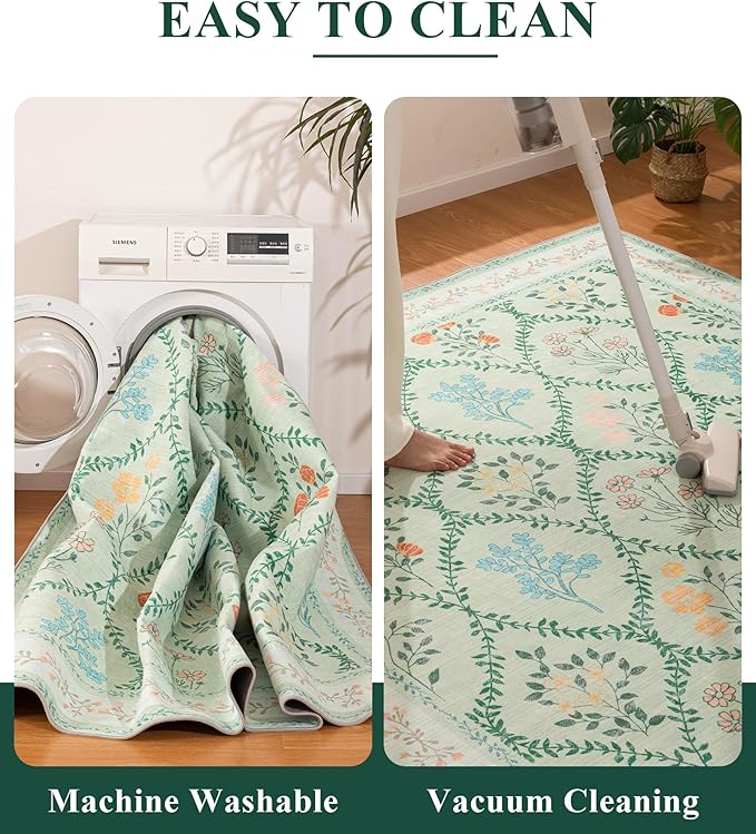 YIHOUSE Green Floral 5x7 Area Rugs - Image 3