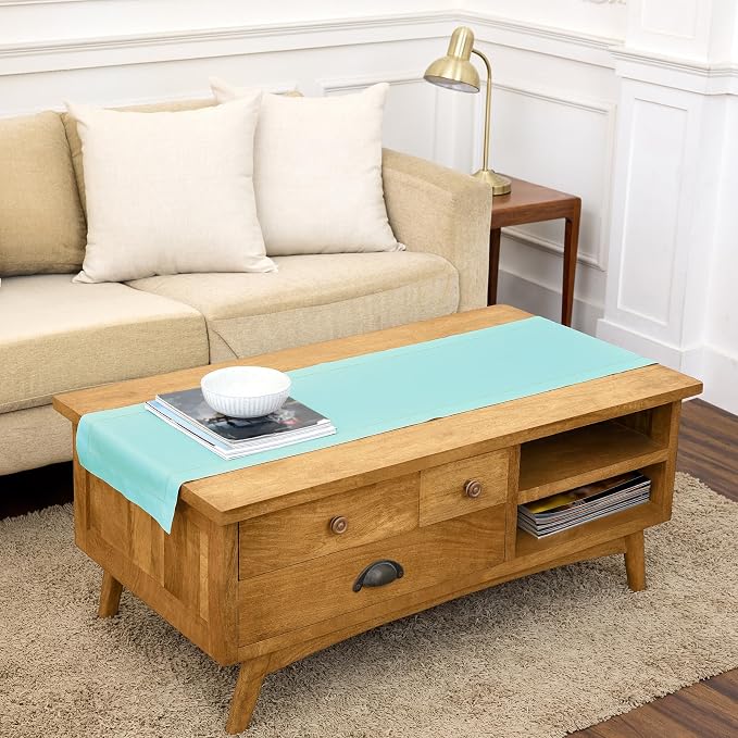 Solino Home Cotton Linen Dining Table Runner Pastel Turquoise, 14 x 60 in | by SolinoHome