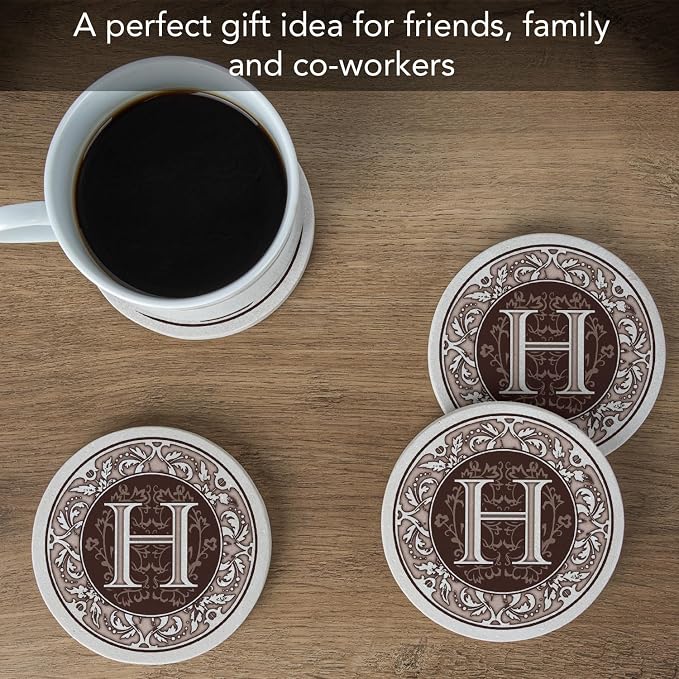 Thirstystone Monogram Round Sandstone Coaster4 Pack | 4" Diameter, Manufactured - Image 6
