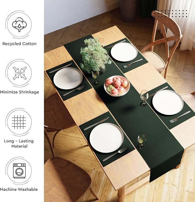 Encasa XO Table Runner, Yarn Dyed Ribbed Cotton 13"x59" | Dark Green, 12-Ply - Image 3
