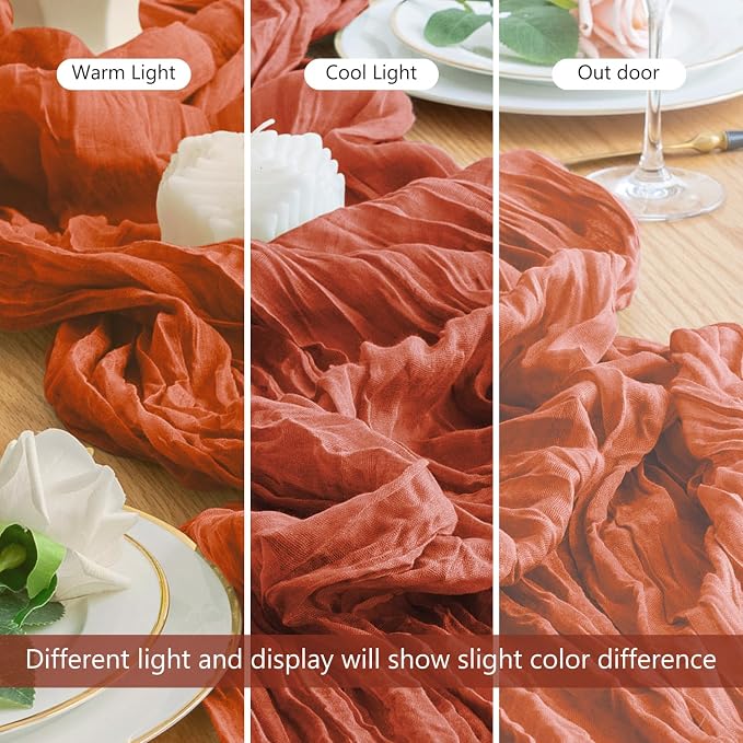 Cheesecloth Fall Table Runner Terracotta 10FT Boho Gauze, 12 Pack | 120 Inch - Image 8