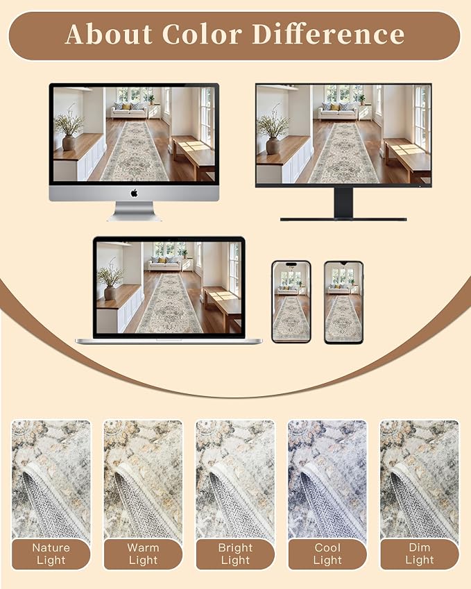 Madane Runner Rug 2'6''x8' Kitchen Runner, Hallway Runner Printed Vintage Rug - Image 9
