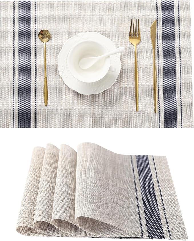 Leetaltree Khaki-Blue Placemats, Heat Resistant Non-Slip Place mats by Leetaltree-ArtatEveryTable