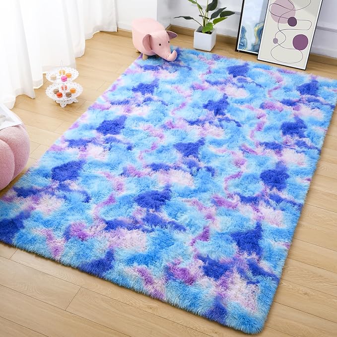 AROGAN Soft Rainbow Area Rugs for Girls Room 4x6 Feet, Fluffy Cute Colorful - Image 2
