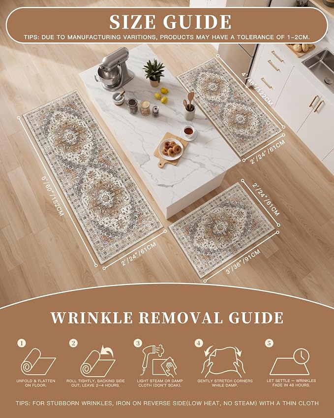 Madane 2-Piece Kitchen Runner Rug Set, Small Area Rug Non-Slip Vintage Door Mat - Image 5