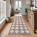Checkered Runner Rug 2x8 Beige, Hallway Kitchen Bathroom Non Slip Washable by Lahome