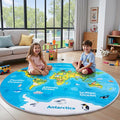 Kids Playroom Rug, 6x6ft Round World Map Play Mat by OHDS