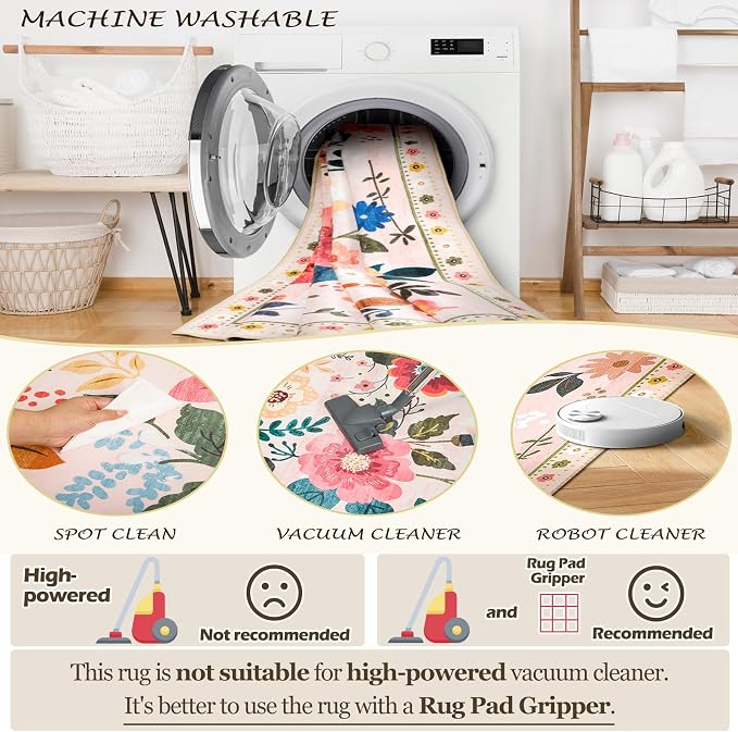 RELEANY Floral 7x9 Area Rugs Washable Print Boho Cute Carpet Non Slip Flower - Image 4