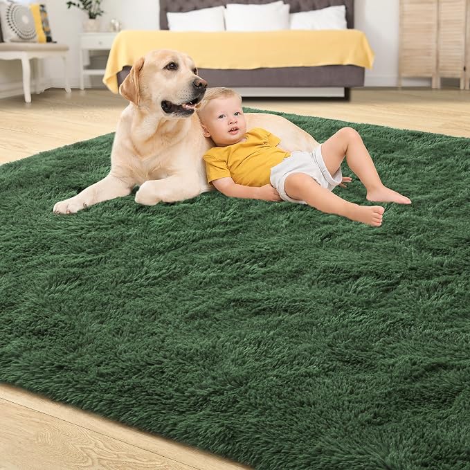 Tepook Fluffy Dark Green Rugs for Living Room Bedroom, 8x10 Soft Area Rug - Image 4