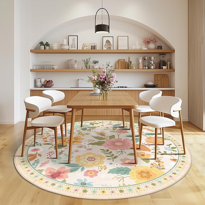 RELEANY Floral 8ft Area Rugs Washable Print Boho Cute Carpet Non Slip Flower - Image 7