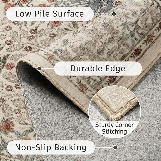 DCX Beige 6x9 Area Rug, Machine Washable Non Slip Stain Resistant Soft Vintage - Image 2