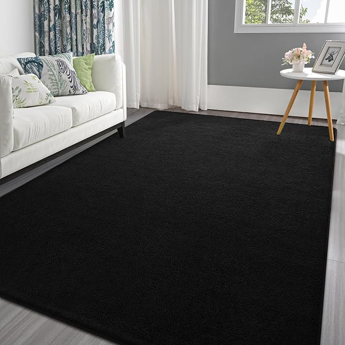 Pettop 5x7 ft Black Area Rugs for Bedroom Living Room, Washable Memory Foam by Pettop