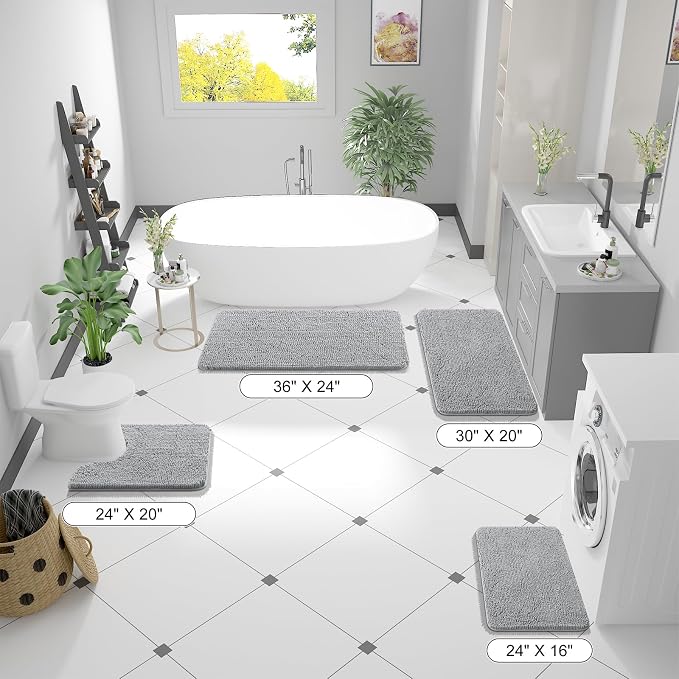 OLANLY Bathroom Runner Rugs 47x24, Soft Absorbent Chenille Bath Rugs, Rubber - Image 2
