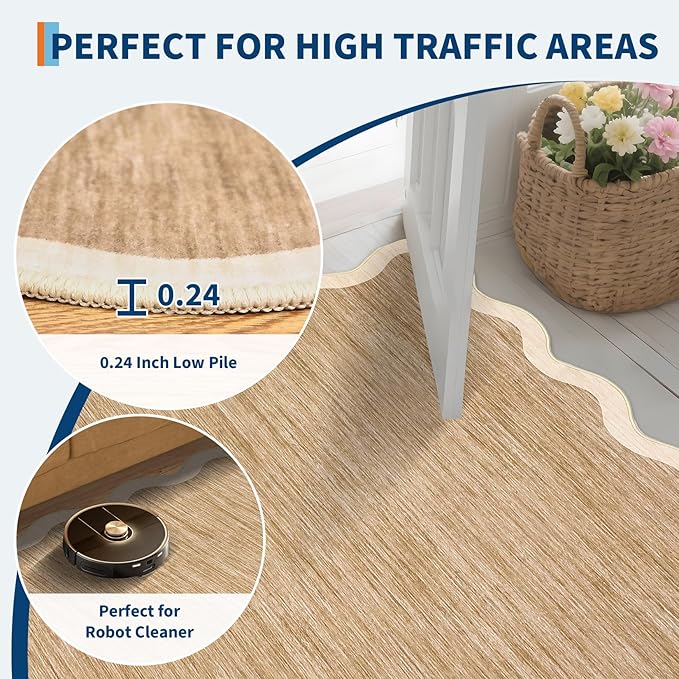 GarveeHome Scalloped Round Washable Rug 5ft, Soft Non Slip Circle Carpets - Image 6