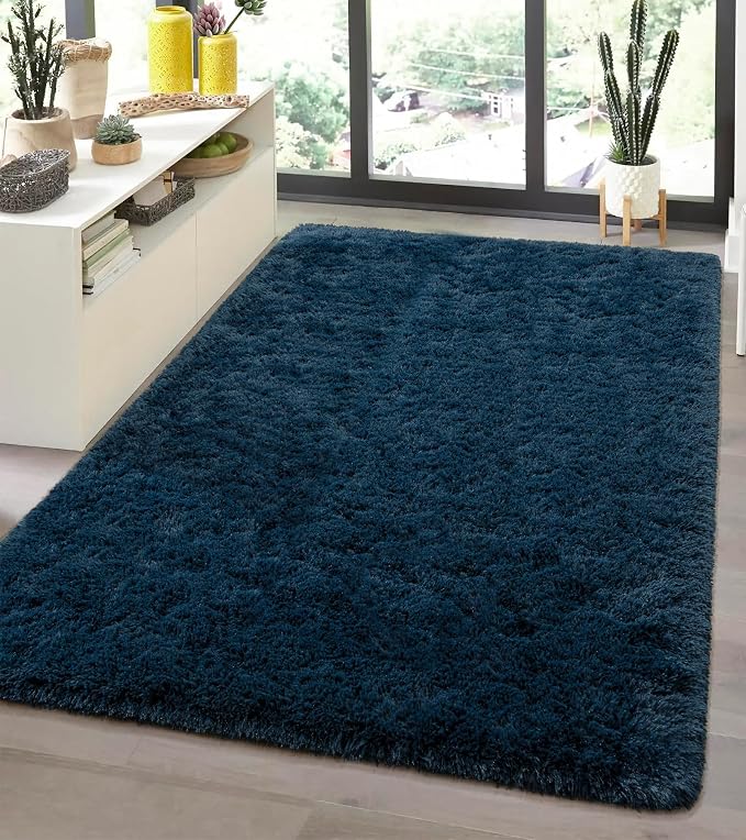 Andecor Shag Area Rug for Living Room, 4x6 Feet Navy Blue Soft Fluffy Indoor - Image 2