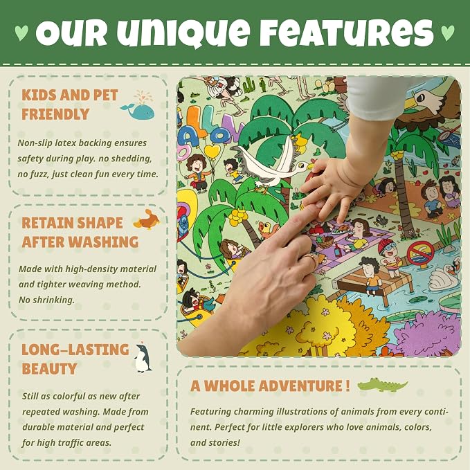 Whimsical Jungle Rug 6x9 for Kids Playroom – Cute Colorful Animal Safari Map - Image 7