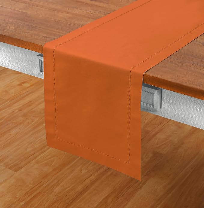 Solino Home Cotton Linen Dining Table Runner Pumpkin Hemstitch, 14 x 48 in | - Image 2