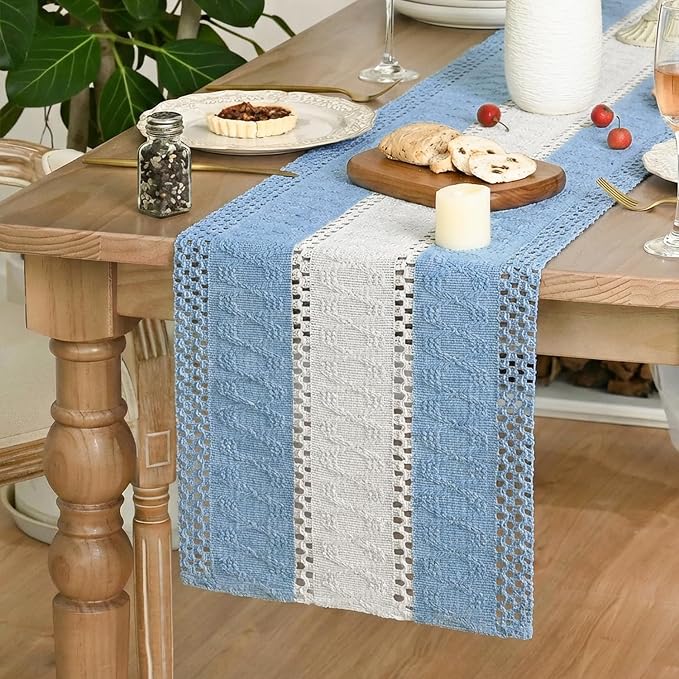Artoid Mode Sky Blue Farmhouse Woven Table Runner 12x60 Inch | Holiday Rustic - Image 3