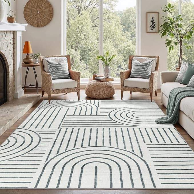 DCX Abstract Machine Washable 5x7 Rug, Soft Low Pile Non Slip Carpet, Kid & Pet by DCXWashableRug