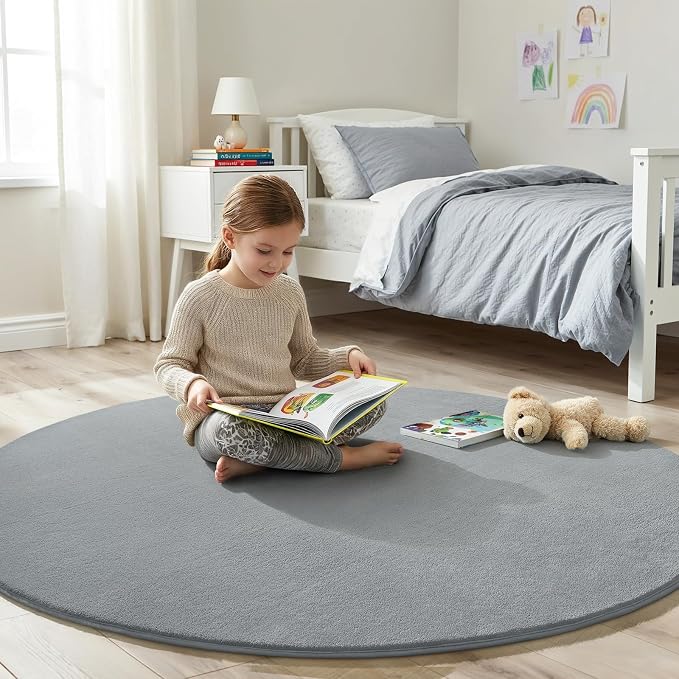 Amearea Grey Round Area Rugs 4ft Washable Circle Rugs - Image 4