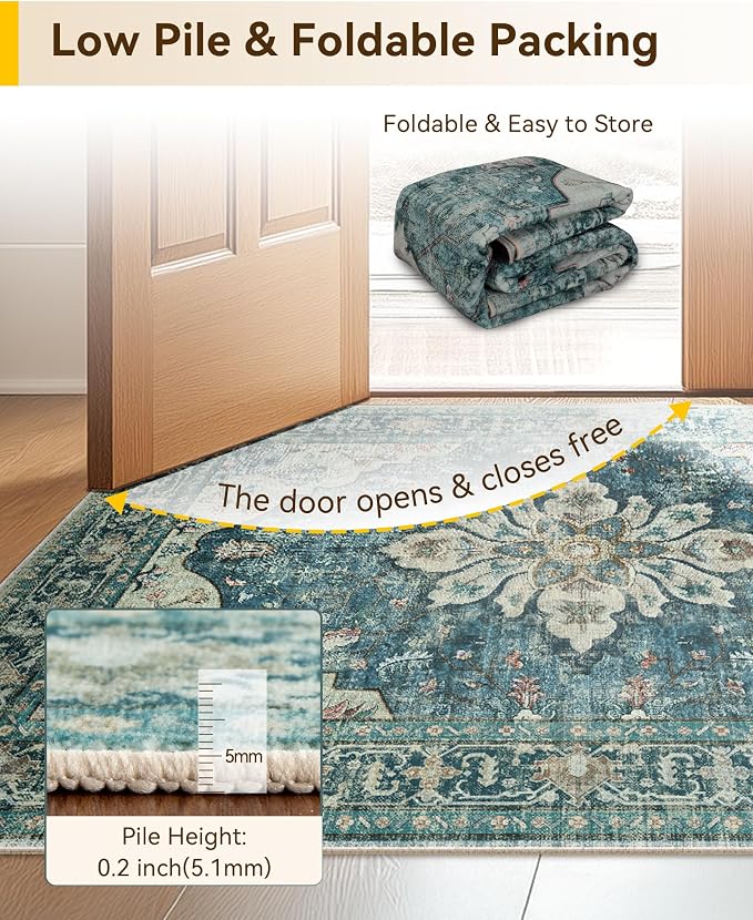 RELEANY Area Rugs Runner 2'x6' Washable Non-Slip, Floral Vintage Distress - Image 7