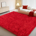 Soft Red Rugs for Bedroom, 4x6 Fluffy Fuzzy Shaggy Rugs for Living Room by WISHTREE