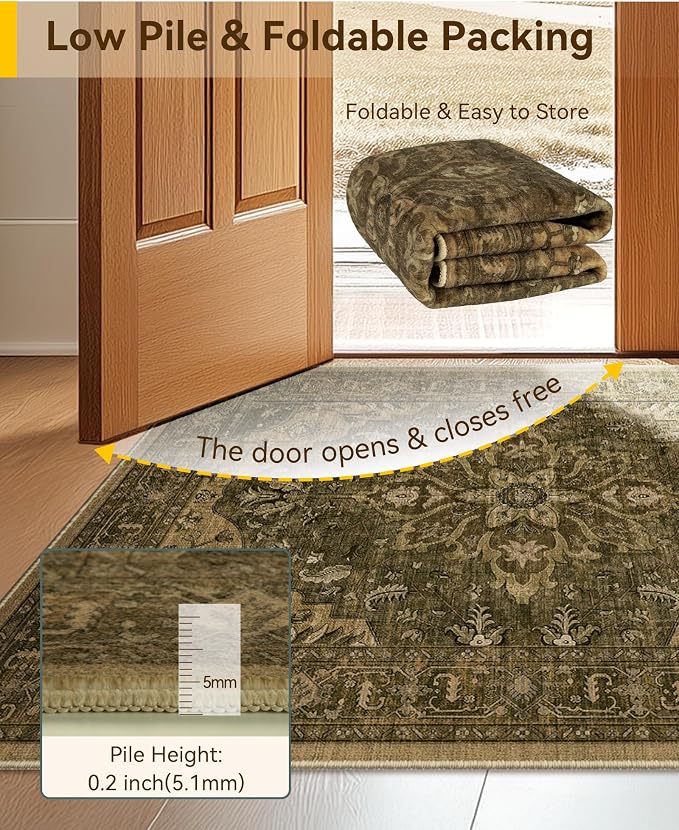 RELEANY Area Rugs Runner 2'6"x5' Washable Non-Slip, Floral Vintage Distress - Image 4