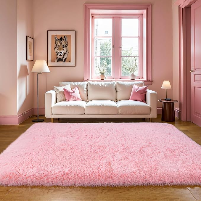 KICHOWUA Thick Area Rug 4x6 Pink Fluffy Shag – Ultra Soft Thickened Plush - Image 6