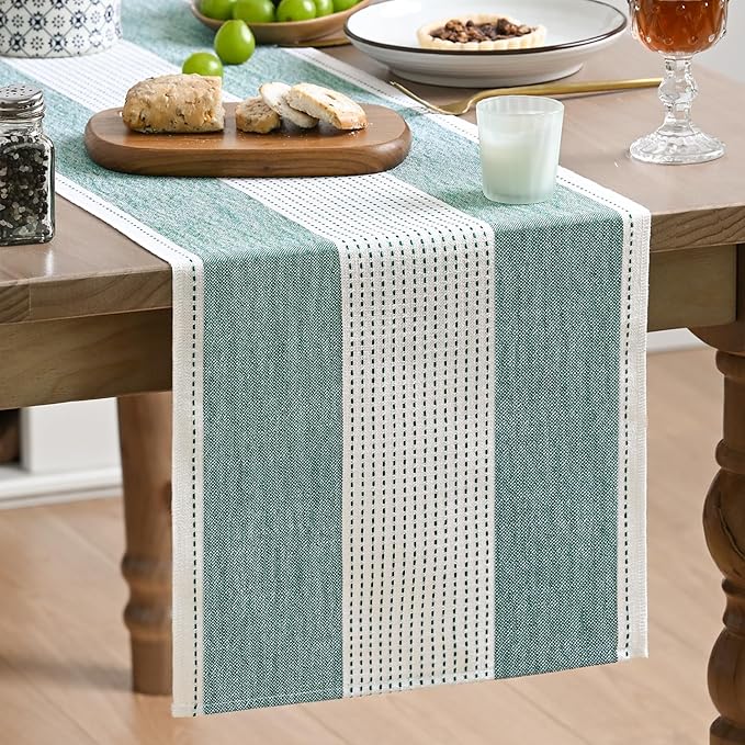 Artoid Mode Forest Green Farmhouse Rustic Table Runner, Seasonal Macrame Fabric by ArtoidMode