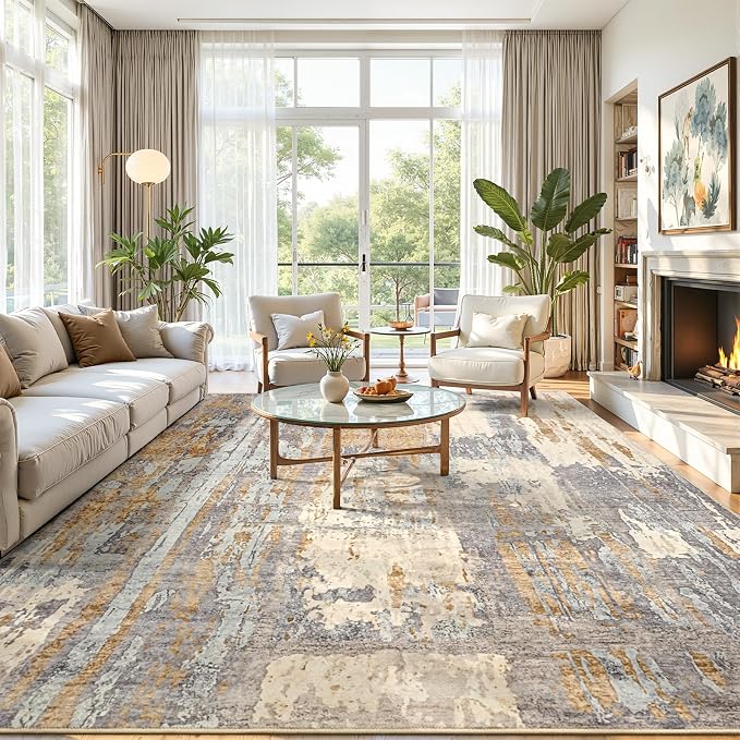 Toneed Abstract Area Rug Modern Washable Rug Soft Non Slip Rug Low Pile - Image 4
