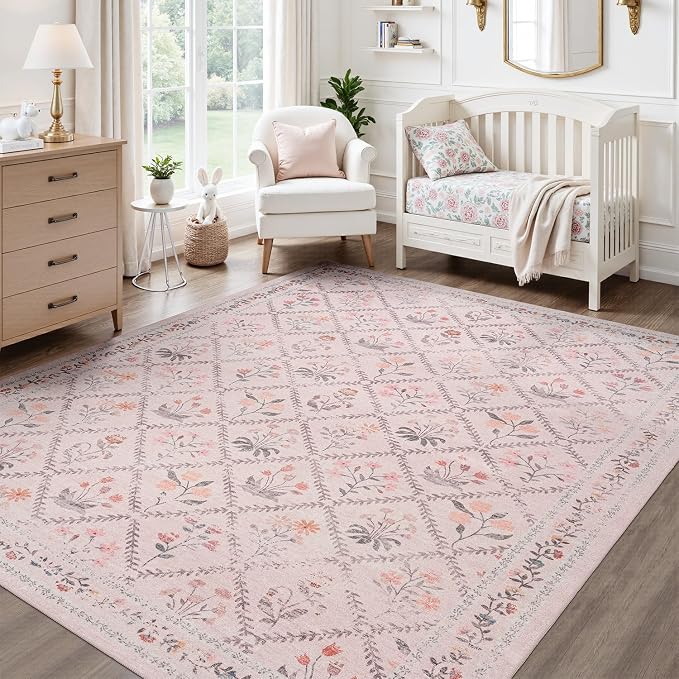 DCX Washable 6x9 Pink Floral Rug by DCXWashableRug