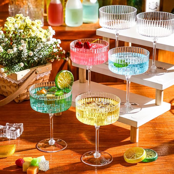 Jingmore 6 Pcs Ribbed Martini Glasses 10 oz Disposable Plastic Vintage Ribbed - Image 3