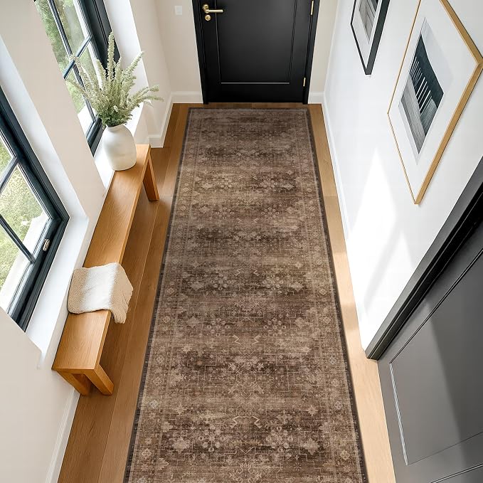 Hazo Haus Brown Earthy Boho Washable 3x10 Extra Long Hallway Runner Rug - Image 6