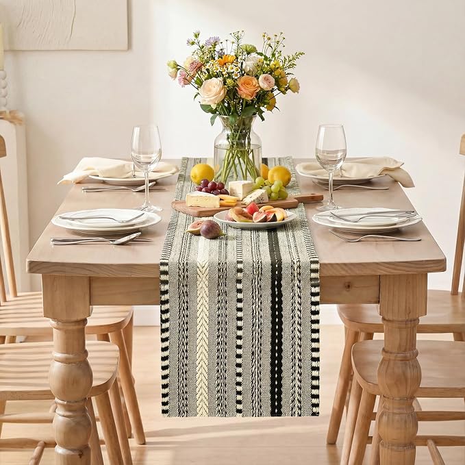 Artoid Mode Black Farmhouse Stripe Braided Table Runner 12x60 Inch | Holiday - Image 2
