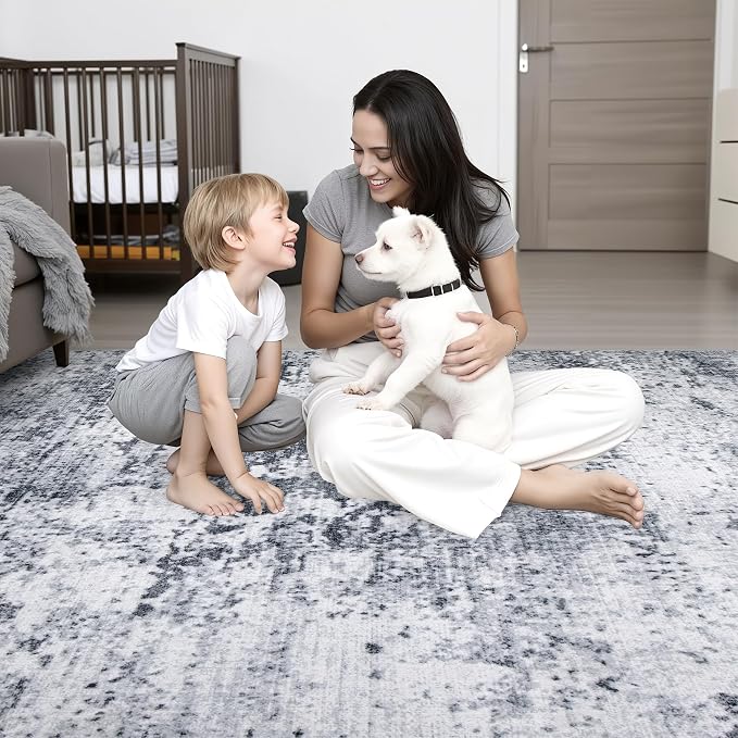 5x7 Area Rug Living Room Rug: Washable Modern Abstract Soft Thin Rug Indoor - Image 9