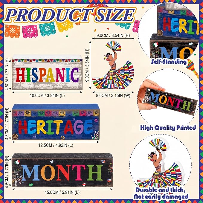 Moucuny 4 Pcs Hispanic Heritage Month Table Decorations Colorful Wooden Dancer - Image 2