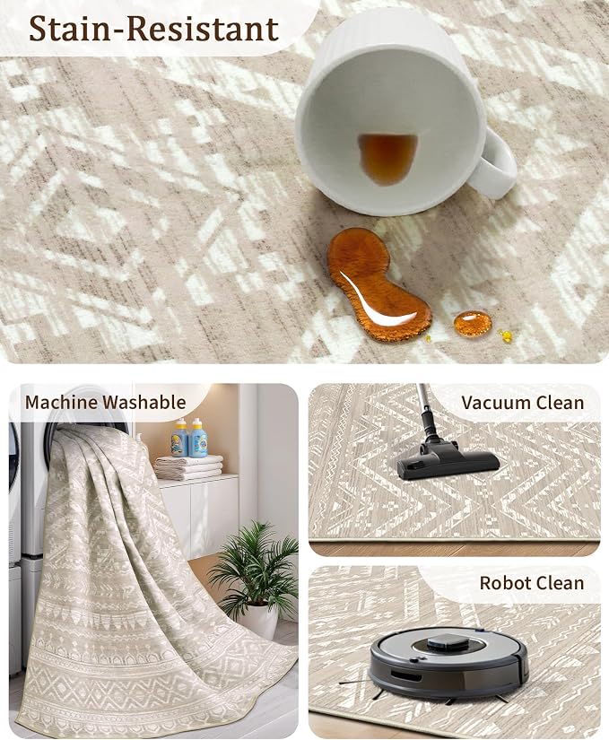 Miukiki 9x12 Area Rug for Living Room Moroccan Washable Rugs Non Slip Indoor - Image 4