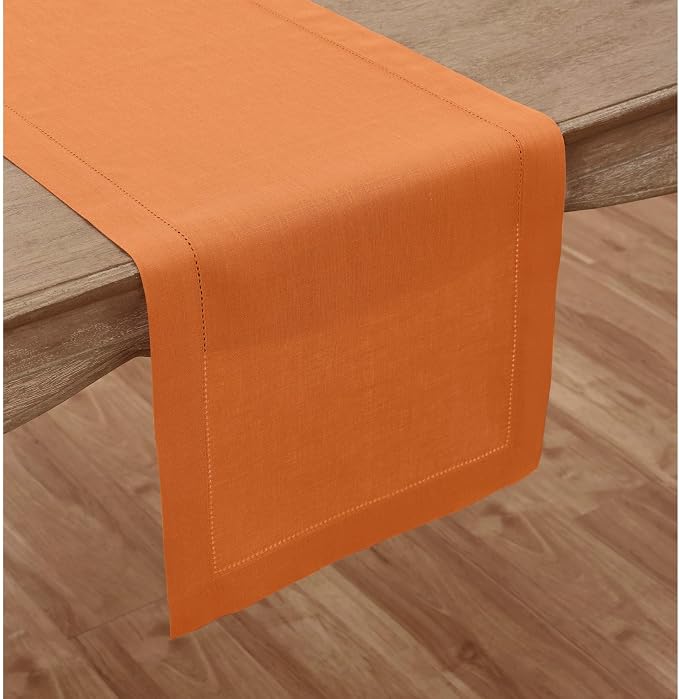 Solino Home 100% Pure Linen Table Runner Pumpkin Hemstitch, 14 x 132 in | - Image 2