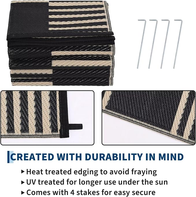 Garvee Waterproof Outdoor Rug 10x20, Checkered Foldable Plastic Straw Patio - Image 5