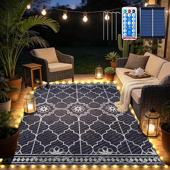 6x9Ft Outdoor Rug, Solar Powered Outdoor Rug by Capybland
