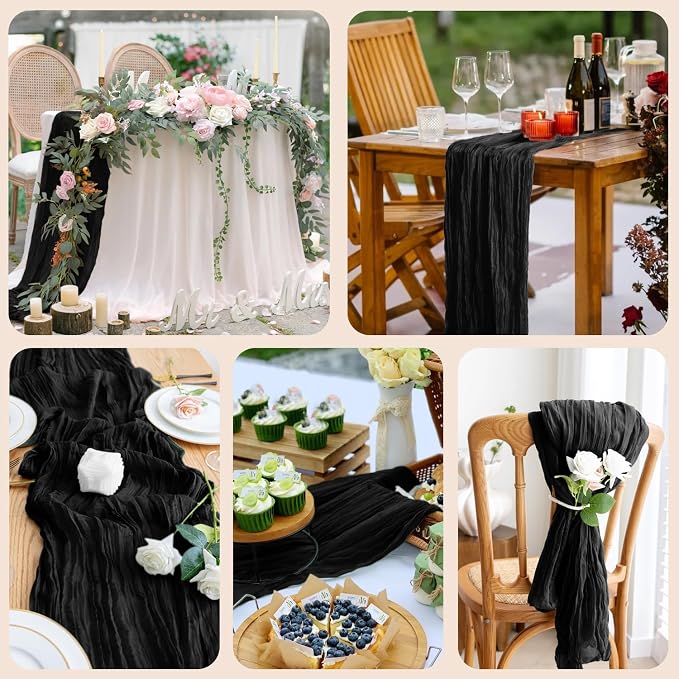 Cheesecloth Table Runner 10FT Black Boho Gauze Rustic Sheer Runners | Cheese - Image 6