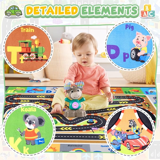 RogaraRace Track Rugs for Kids, Car Track Play Mat - Image 2