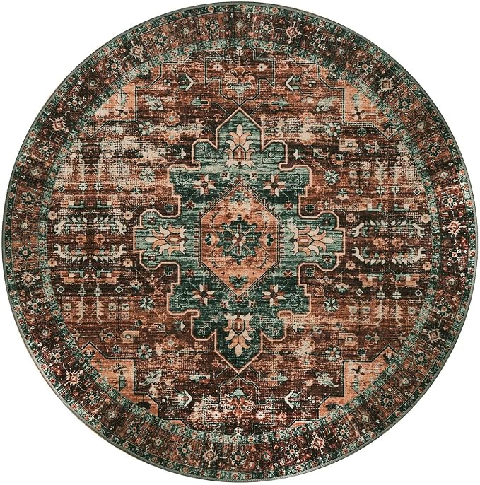 Moynesa Ultra-Thin Washable Round Rug - 3Ft Brown Entryway Rug Low Pile - Image 9