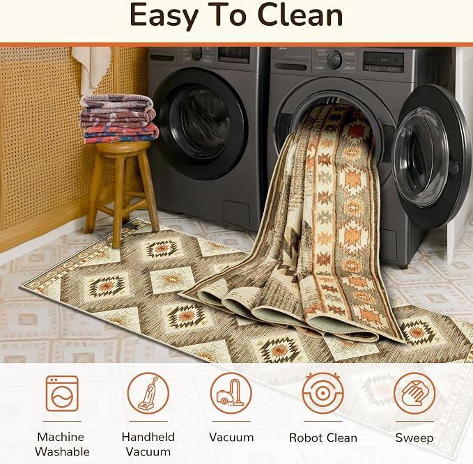 Area Rug 5x7 Rug Machine Washable Non-Slip Low Pile Print Pattern Western Rug - Image 3
