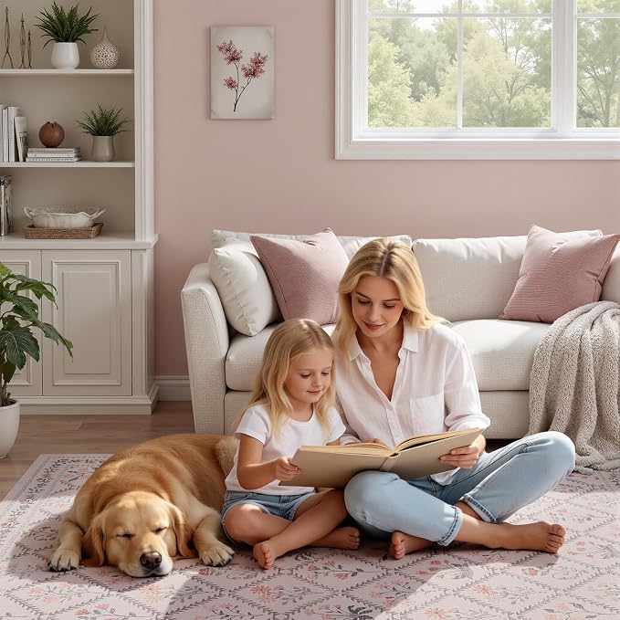 DCX Washable 4x6 Pink Floral Rug - Image 9