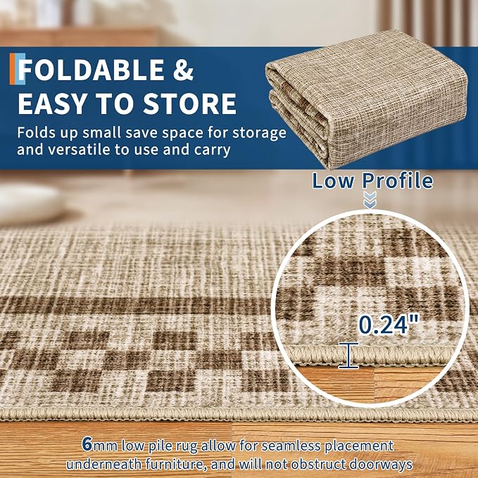 4ft Washable Round Rug for Entryway Modern Checkered Bedroom Circle Rug Non - Image 6
