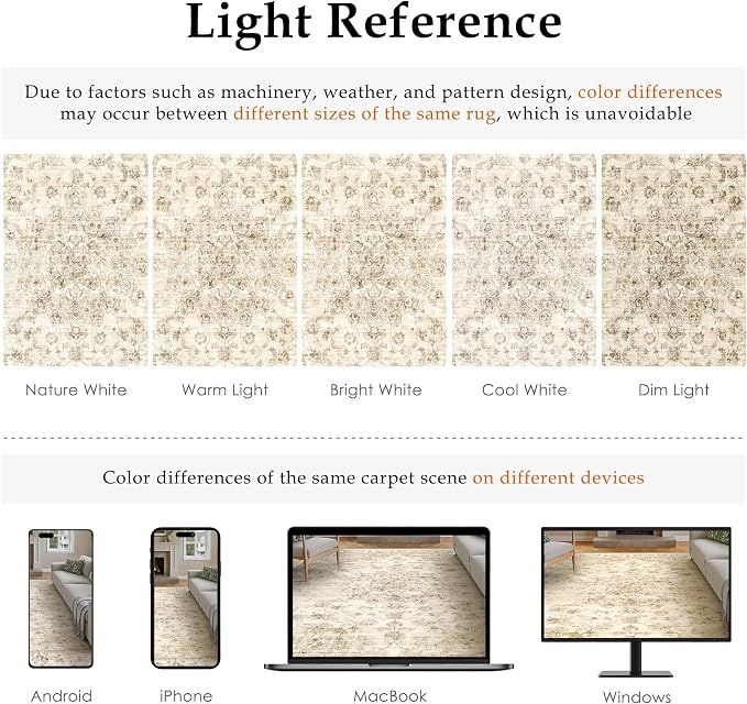 2x12 Washable Neutral Runner Rug Beige Vintage Hallway Kitchen Carpet Non-Slip - Image 9