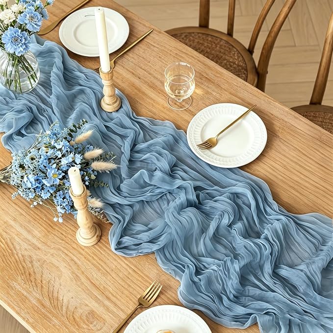6Pcs Blue Table Runner, 10FT Dust Blue Cheesecloth Table Runners 35*120inch - Image 2