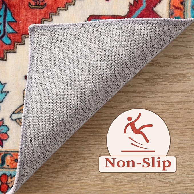SERISSA 4x6 Boho Bedroom Rug, Washable Non Slip Vintage Orange Area Rugs - Image 3